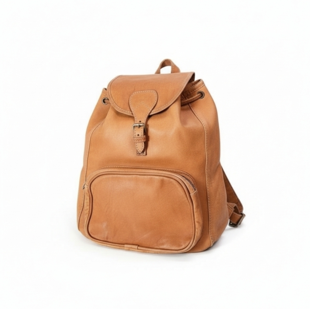 Wilbury Vintage Soft Leather Drawstring Backpack - Tan/Cognac